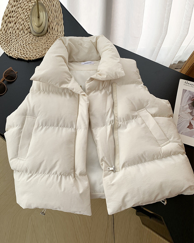 Lena – Einfache ärmellose Steppjacke mit Reißverschlusstasche