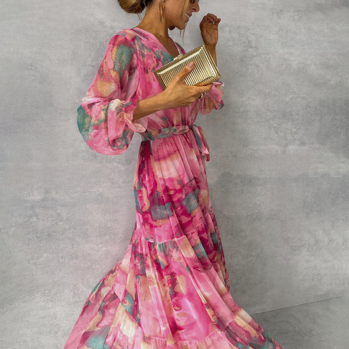 Hedda – Maxikleid Damen Langarm Boho Blumen Romantisch