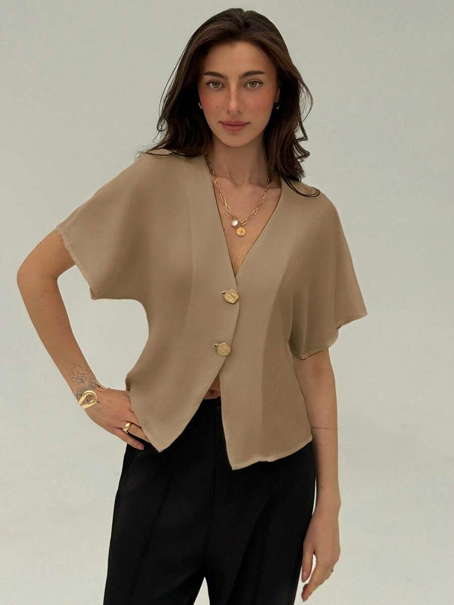 Pauline – Elegantes Damen Hemd Fledermausärmel Doppelreiher Minimal