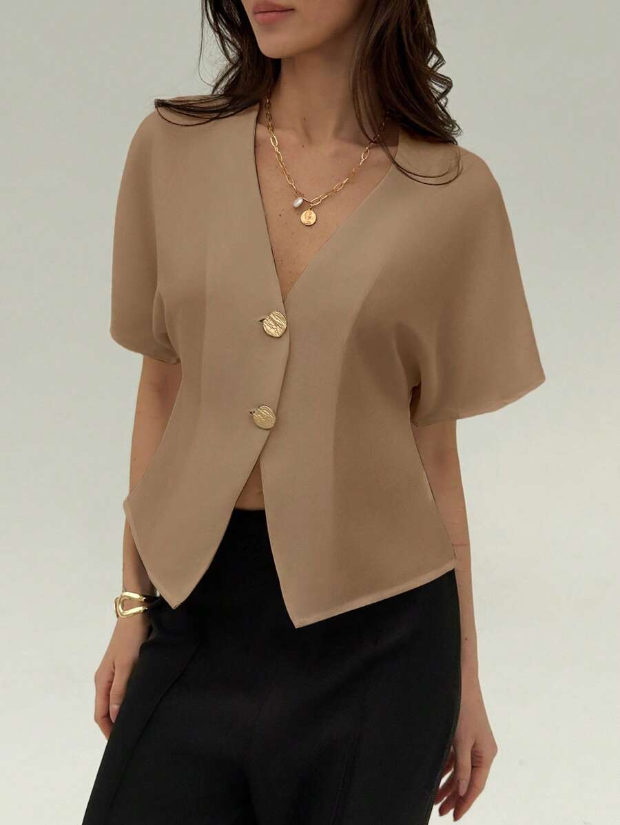 Pauline – Elegantes Damen Hemd Fledermausärmel Doppelreiher Minimal