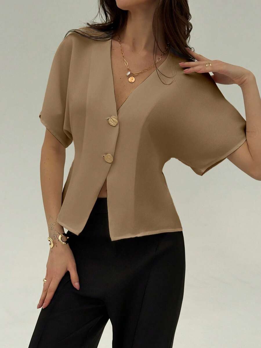 Pauline – Elegantes Damen Hemd Fledermausärmel Doppelreiher Minimal