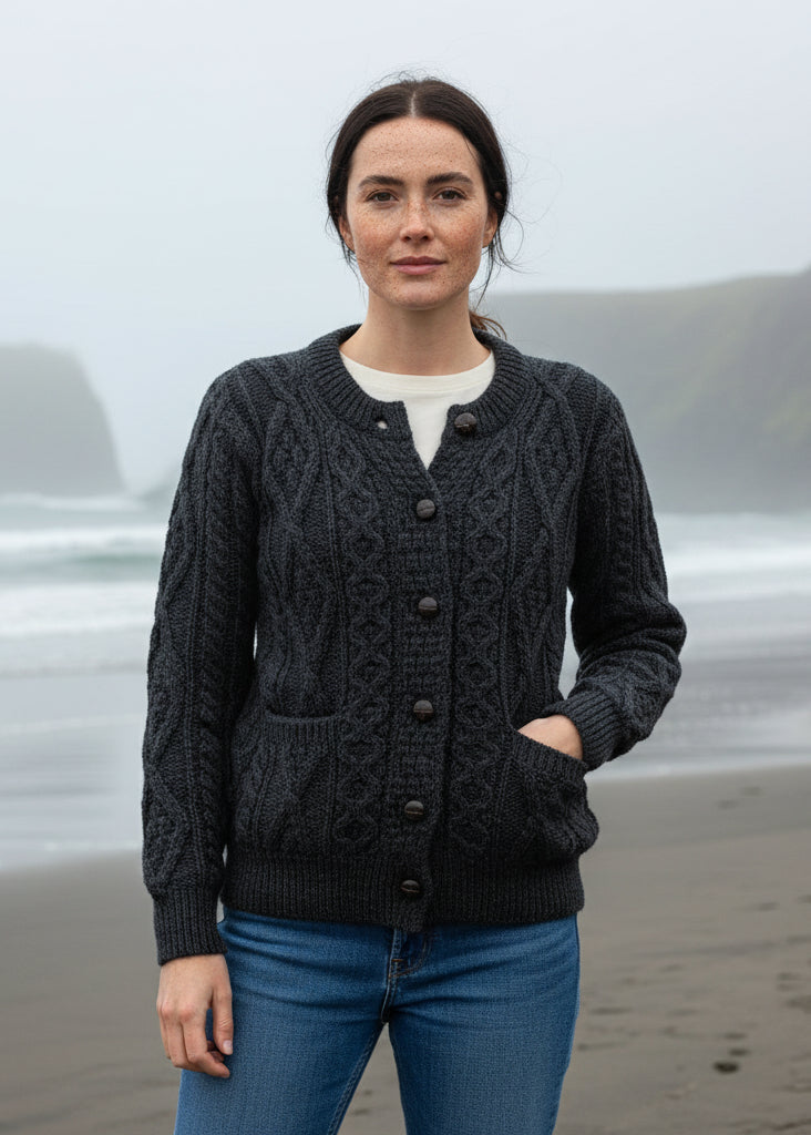 Christa - Damen Aran Strick-Cardigan Komfortabel