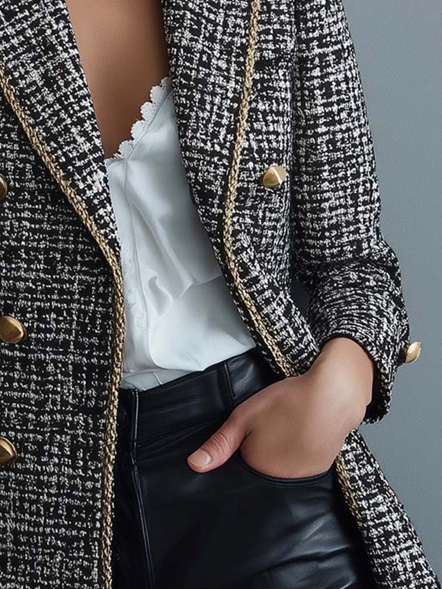 Fiora – Eleganter Tweed Blazer mit Goldbesatz für Damen