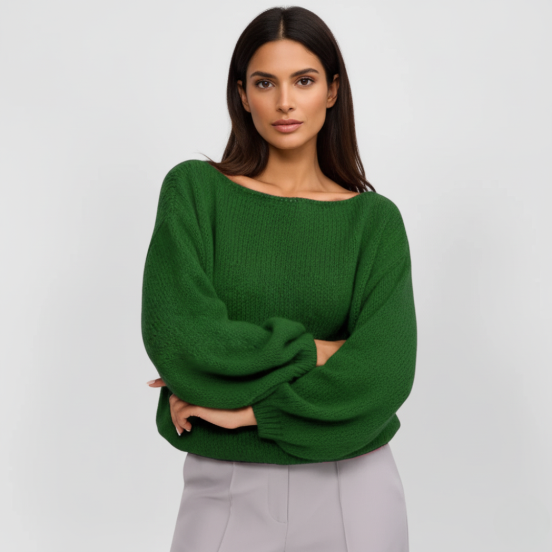 Orla - Schulterfreier Damen Pullover mit Rippbündchen