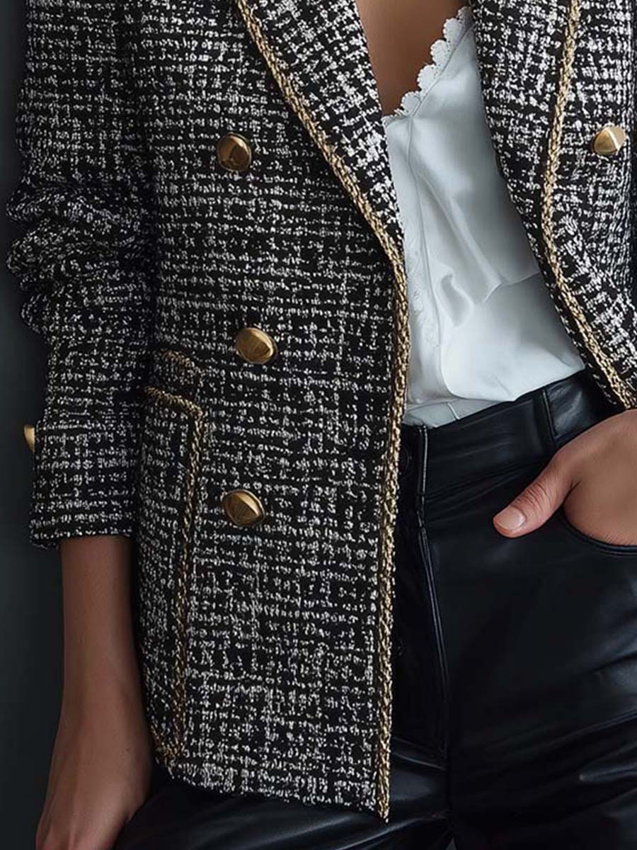 Fiora – Eleganter Tweed Blazer mit Goldbesatz für Damen