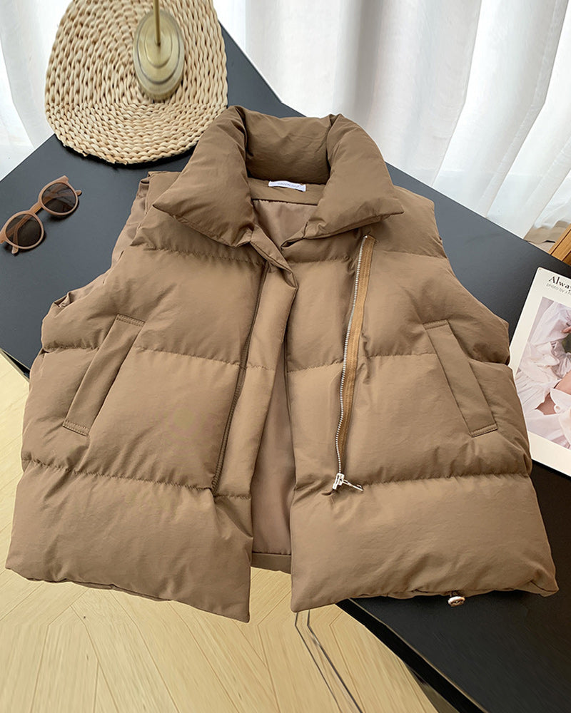 Lena – Einfache ärmellose Steppjacke mit Reißverschlusstasche