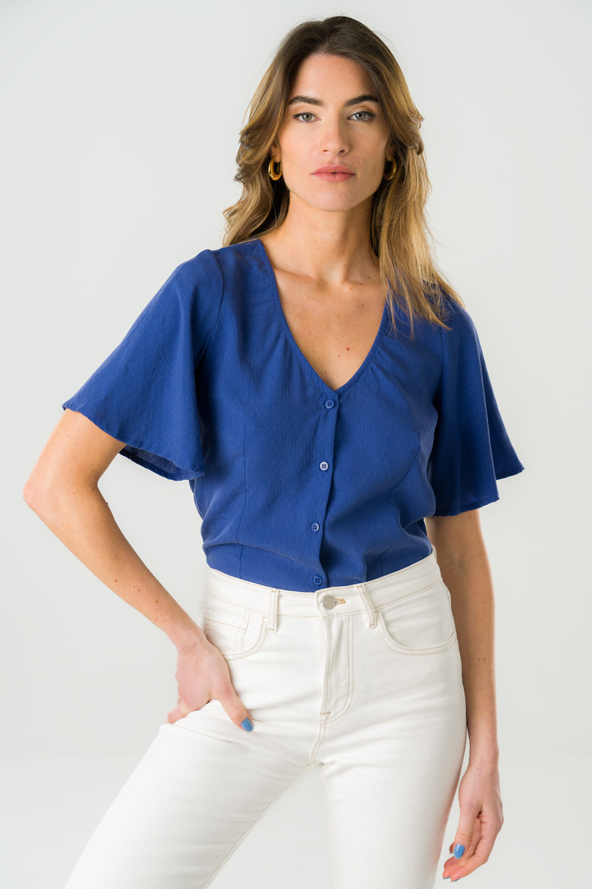 Alba – blaue Wende-Bluse aus 100 % Tencel 1