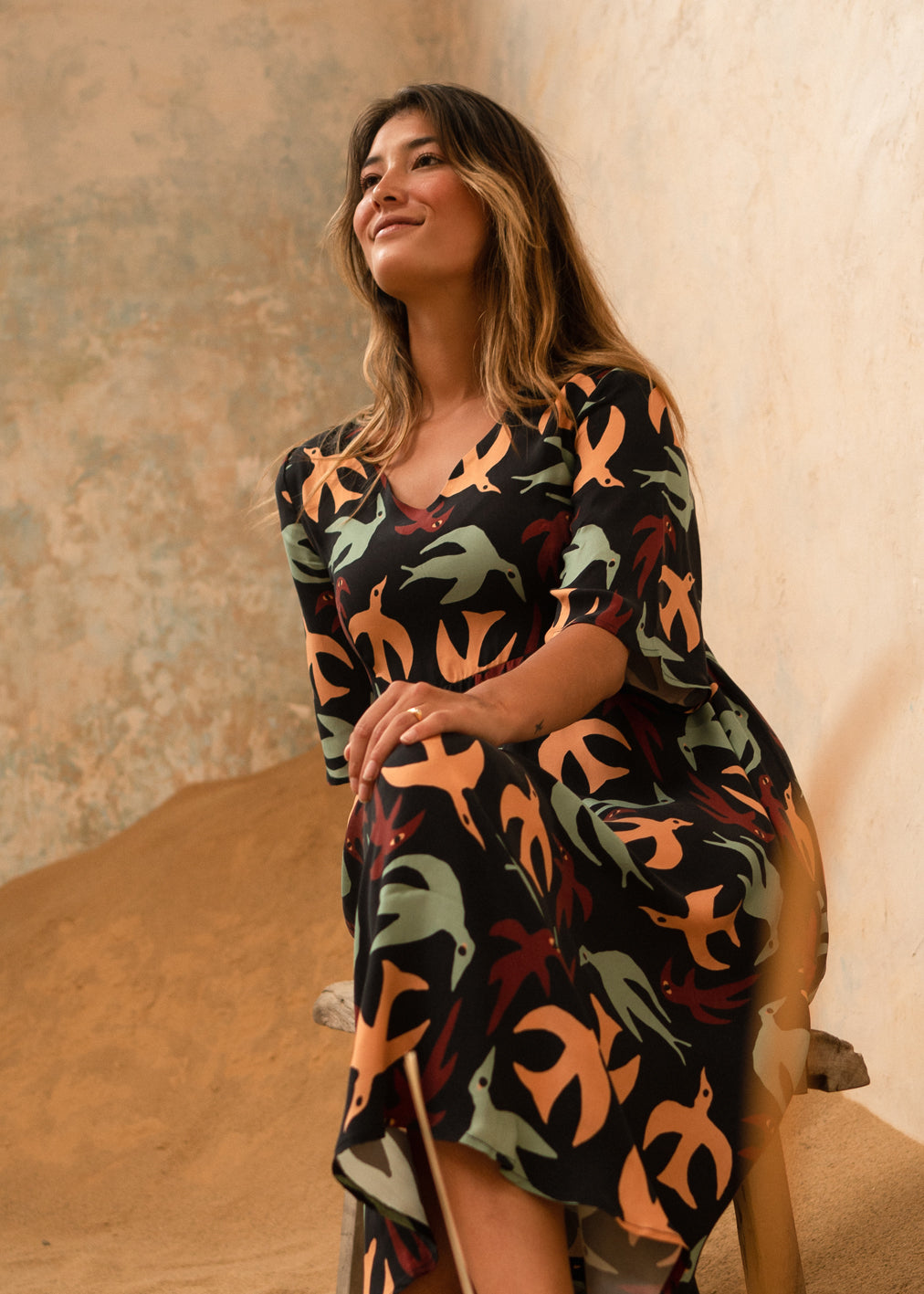 Alina – Buntes Fortuna Herbstvögel-Kleid 6