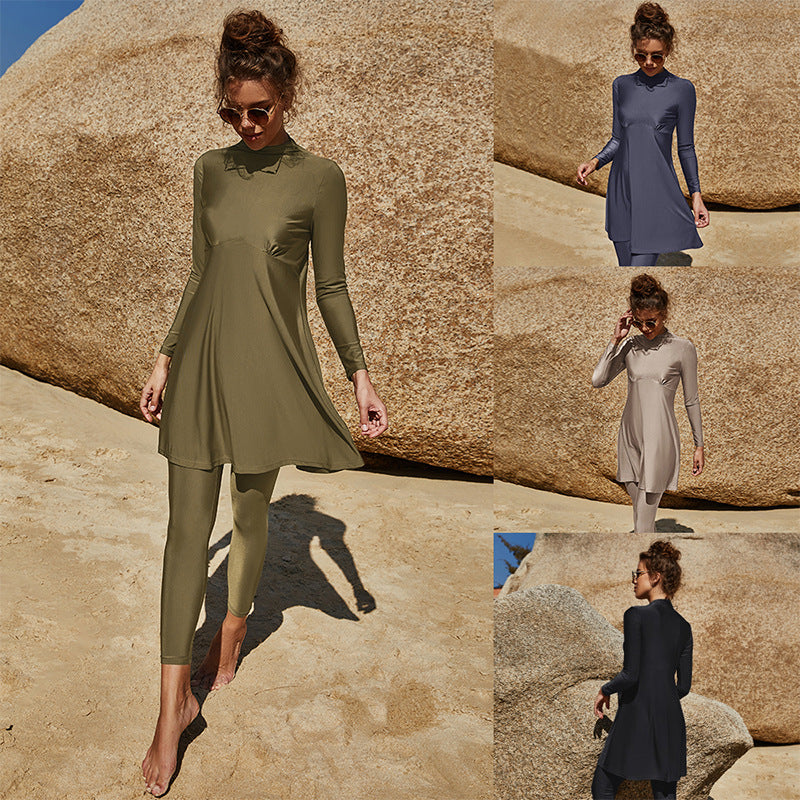 Anna- Damen Sportliches Strandkleid mit langen Ärmeln
