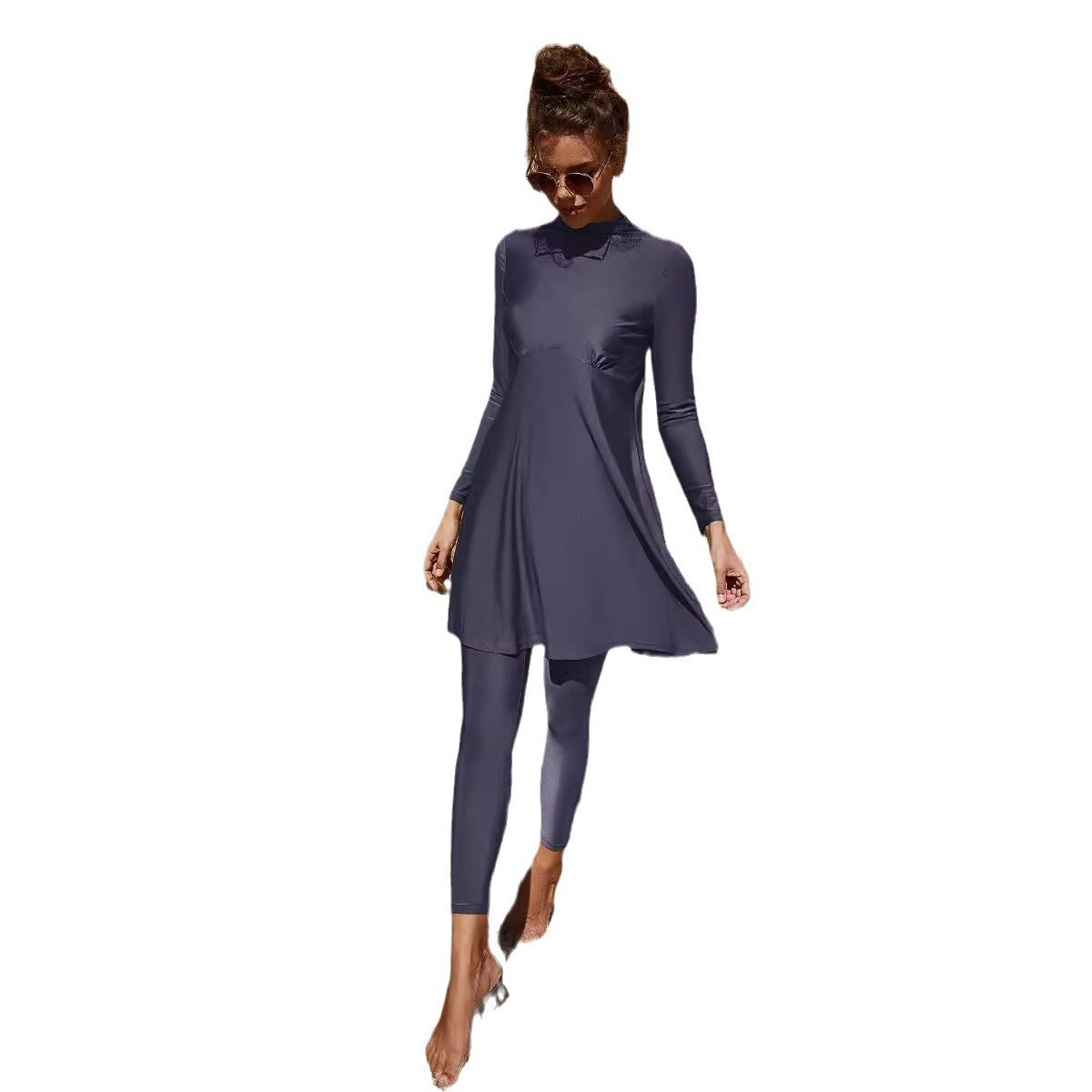 Anna- Damen Sportliches Strandkleid mit langen Ärmeln Graublau
