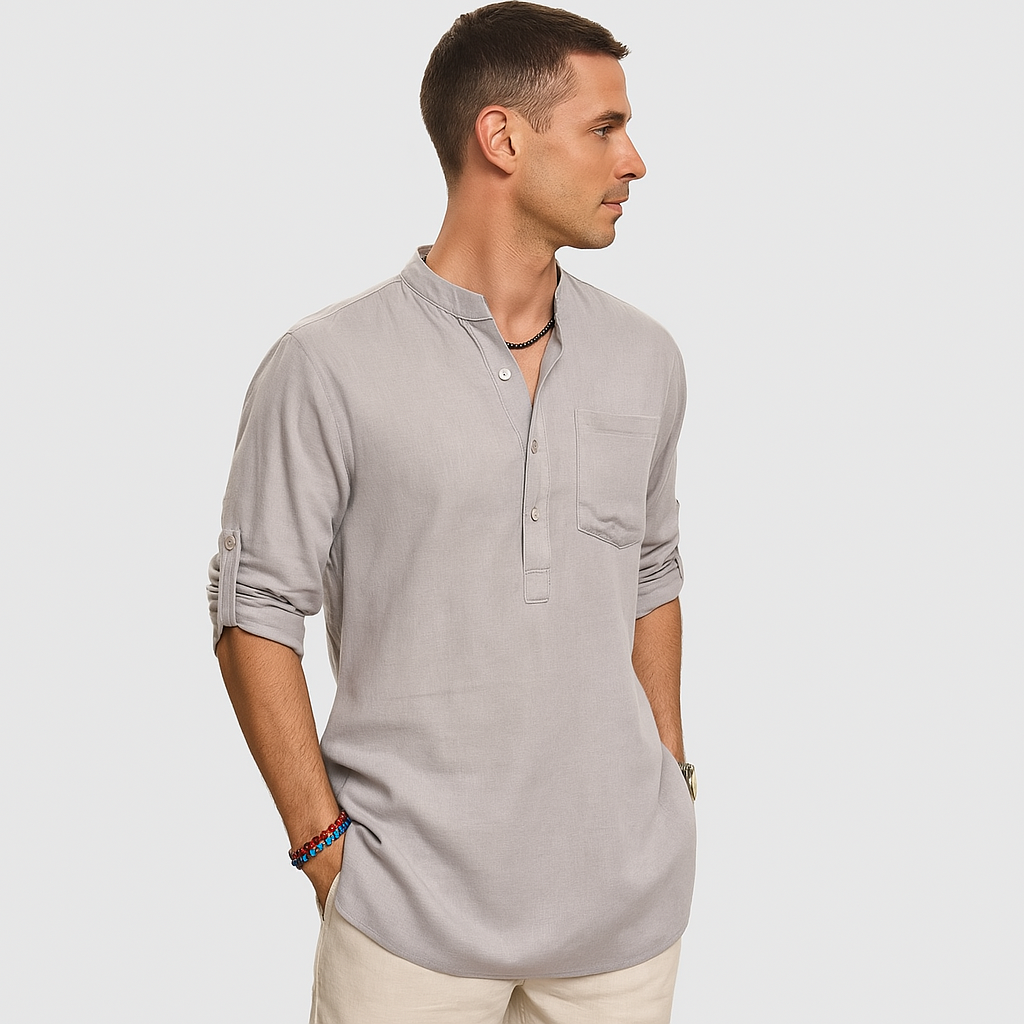 Balduin - Herren Hemd Langarm mit Tasche Grau