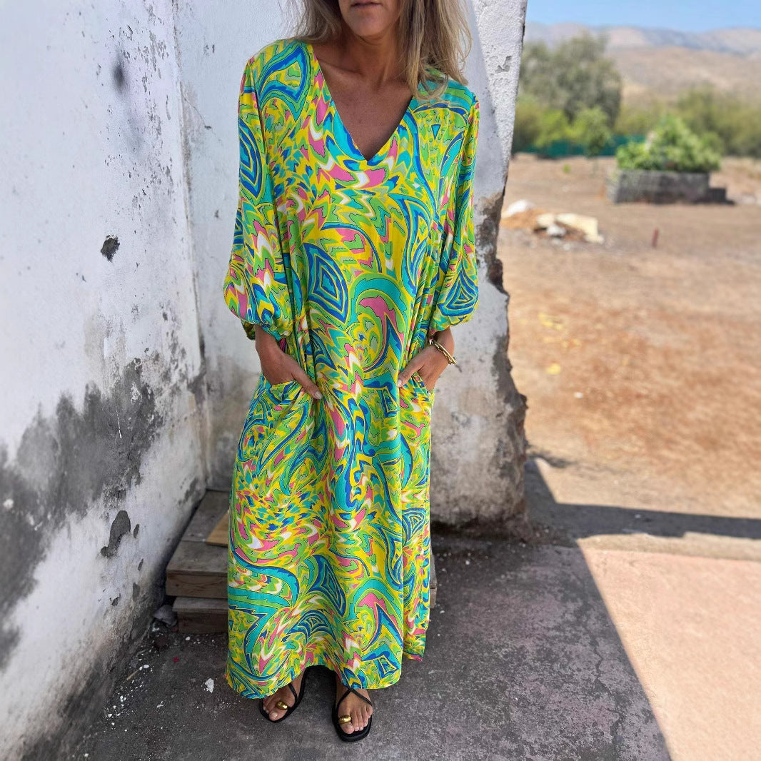 Beatrix- Damen Maxi Kleid im trendigen Boho Style Grün