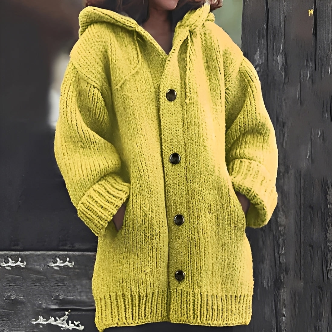 Blanca – Bequeme Kapuzen-Strickjacke für Damen Gelb