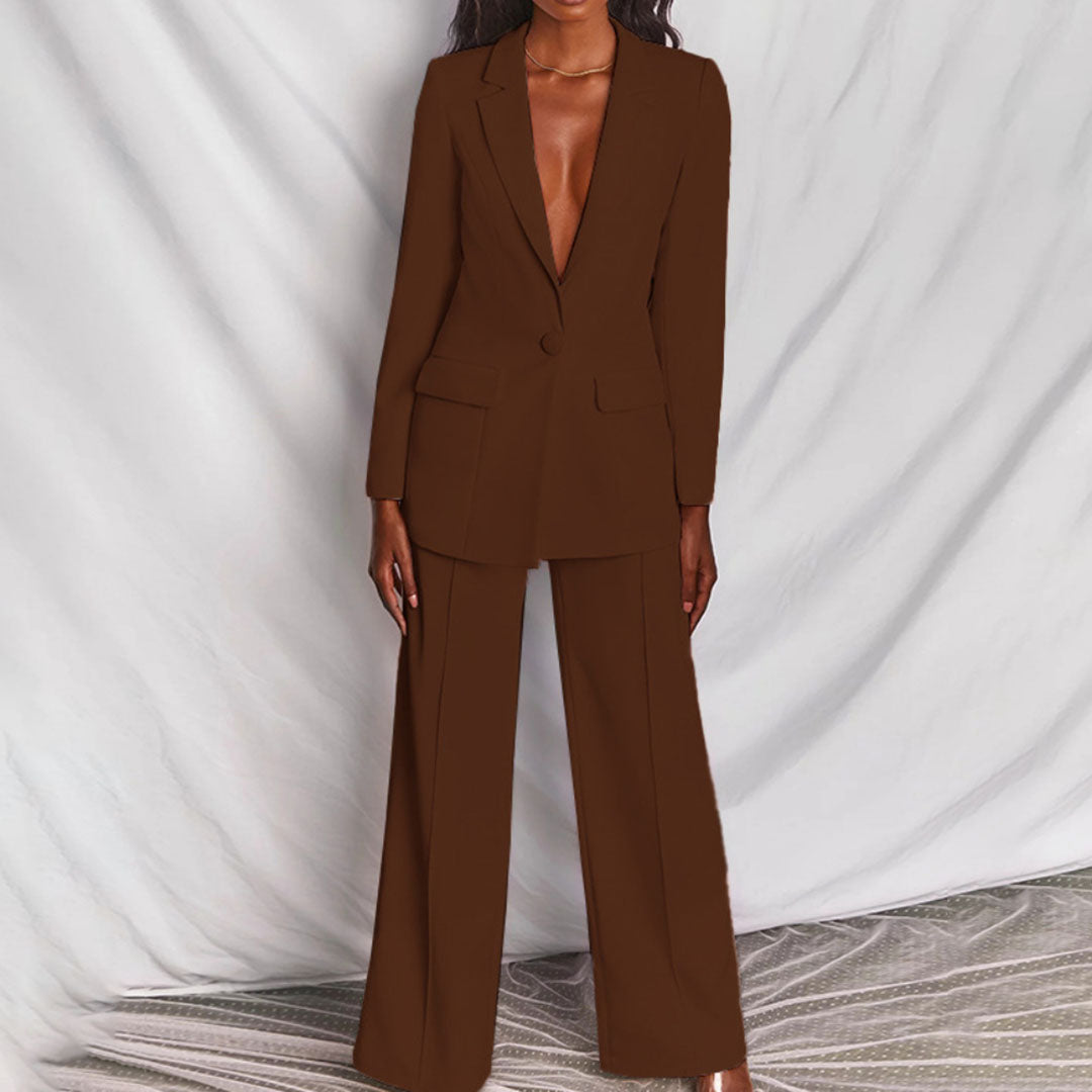 Blanka - Elegantes Blazer und Hosenset Kaffee 2