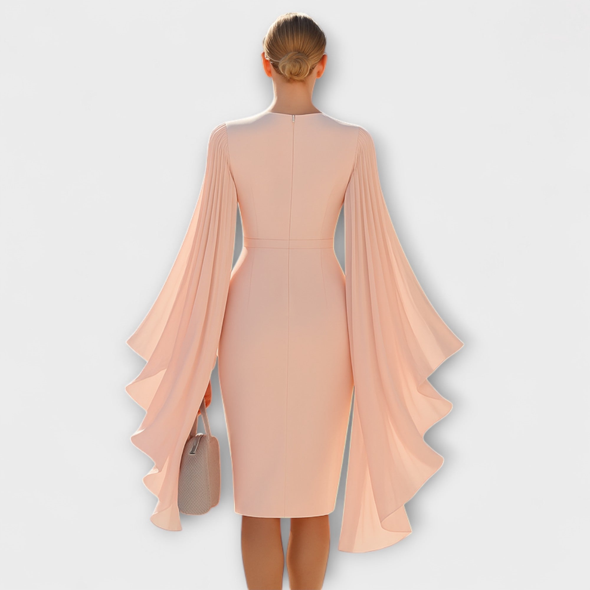Blenda - Hellrosa Midi-Kleid mit V-Ausschnitt und Chiffon-Ärmel Rosa 3