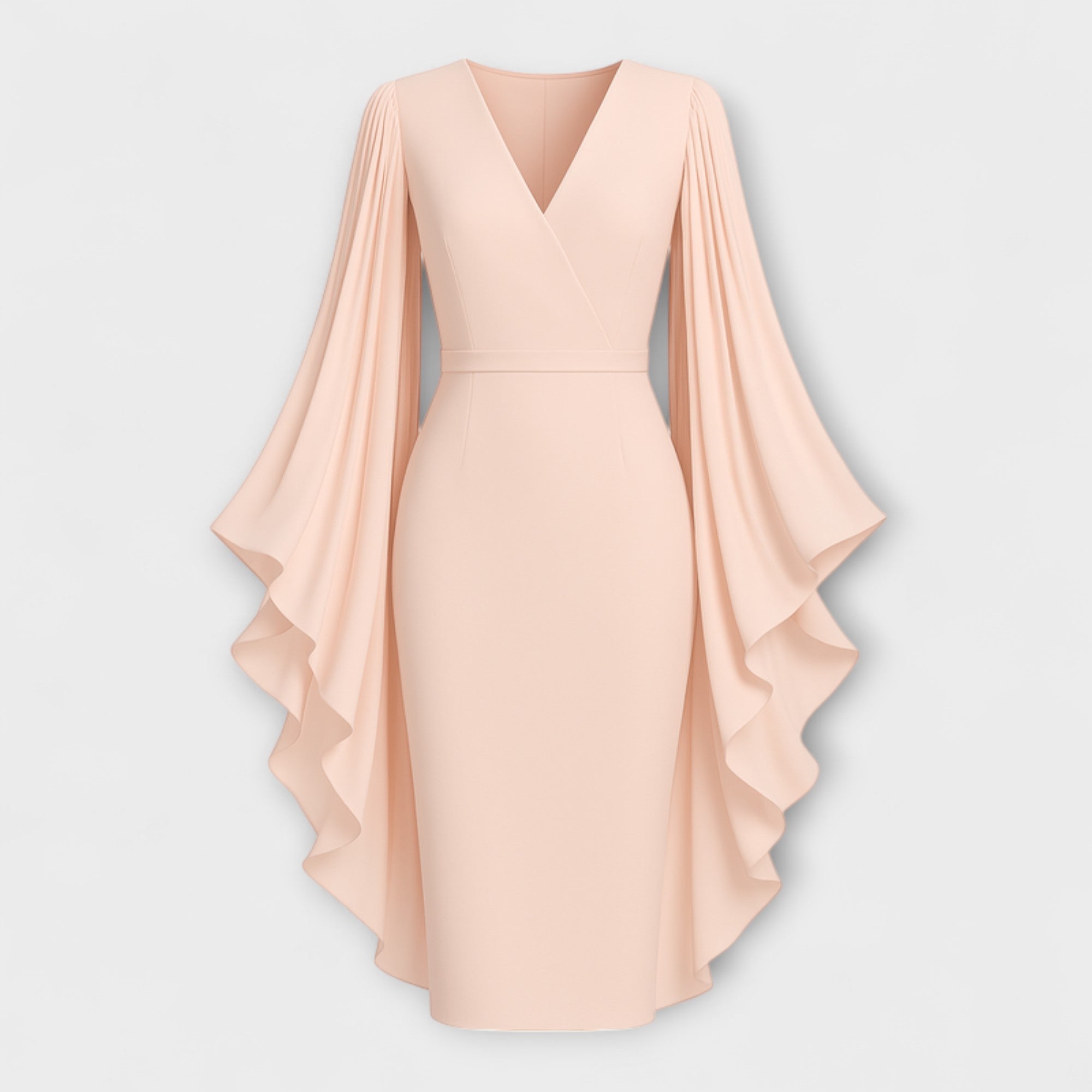 Blenda - Hellrosa Midi-Kleid mit V-Ausschnitt und Chiffon-Ärmel Rosa 4