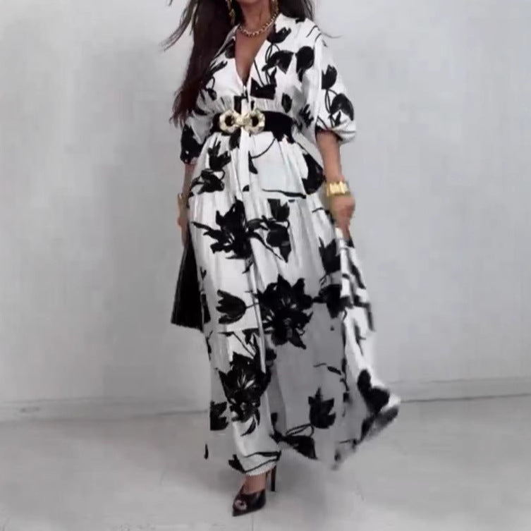 Brenda- Damen Maxikleid mit floralen Motiven und Gürtel Bunt 3-0-cib-0-cib-0-cib