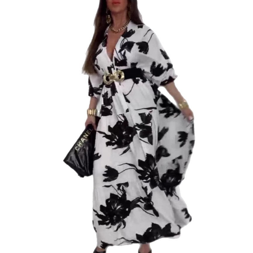 Brenda- Damen Maxikleid mit floralen Motiven und Gürtel Bunt 4-0-cib-0-cib-0-cib-0-cib