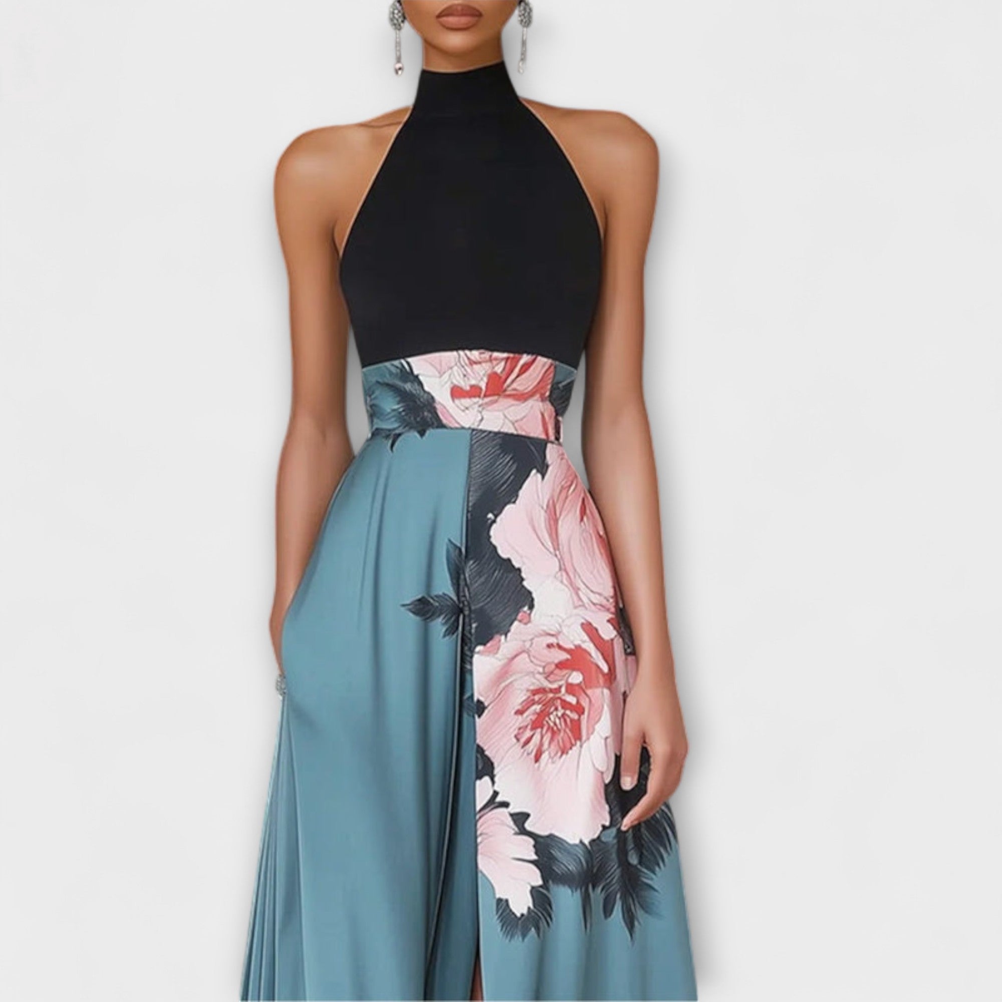 Brunarae - Floral A-Line Maxikleid Blau 3