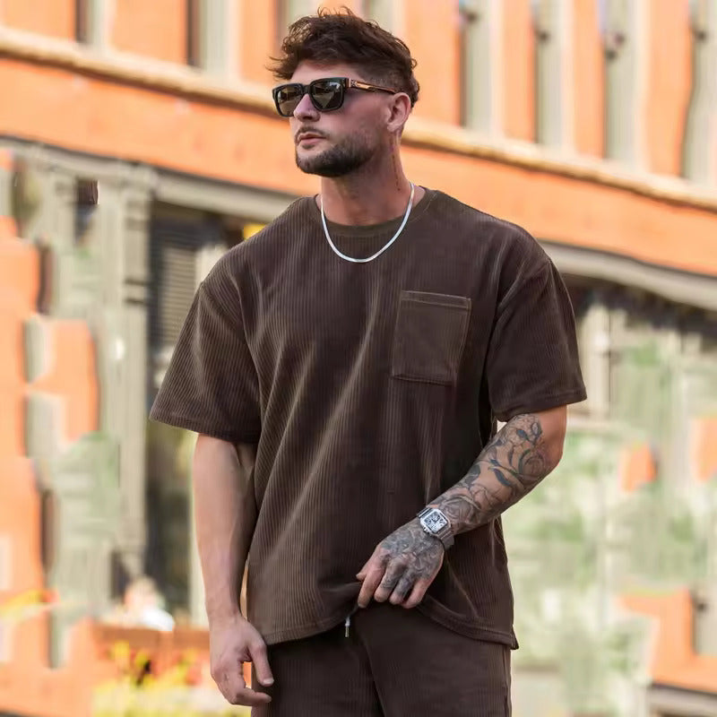 Burkhart - Outfit-Set in Übergröße Hemd und Kurze Hosen Braun