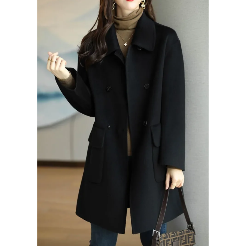 Gina - Eleganter Zweireihiger Damenmantel mit Kragen & Taschen