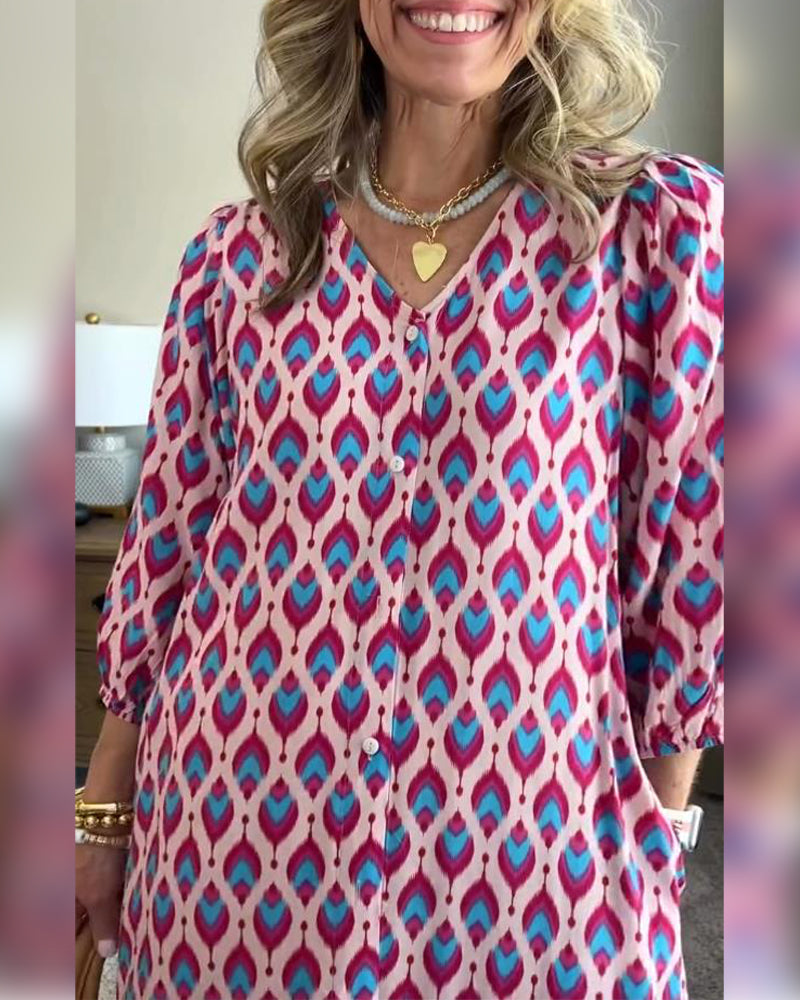 Cäcilia- Geometrisches Kleid Mit Urlaubsstil Violett 2