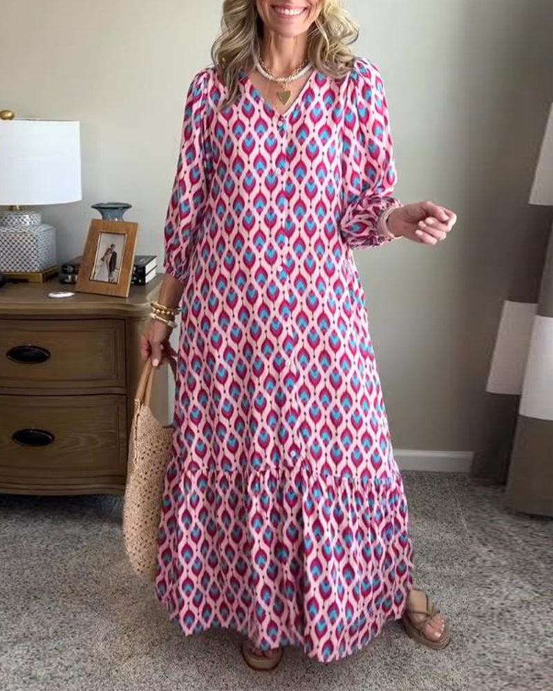 Cäcilia- Geometrisches Kleid Mit Urlaubsstil Violett 4