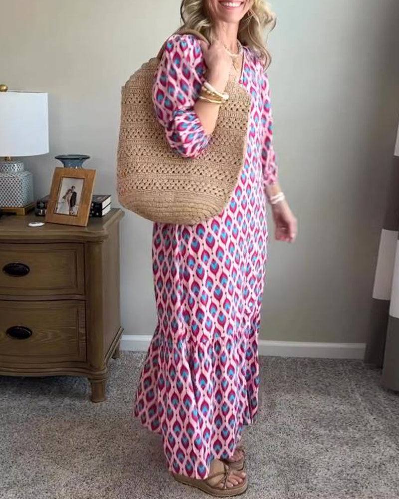 Cäcilia- Geometrisches Kleid Mit Urlaubsstil Violett 5