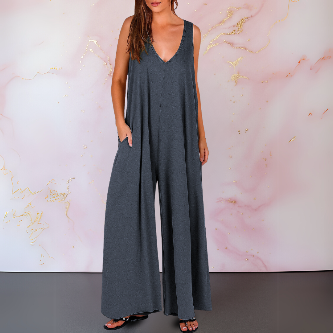 Cäcilia - Trendiger Jumpsuit mit weitem Bein Grau