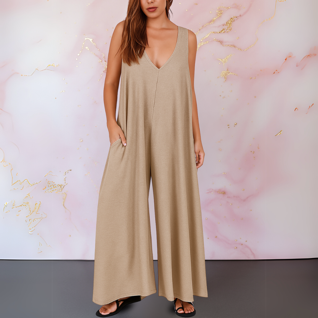 Cäcilia - Trendiger Jumpsuit mit weitem Bein Khaki