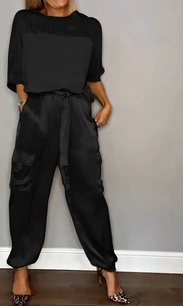 Cäciliane – Satin Set mit Top und Hose Schwarz
