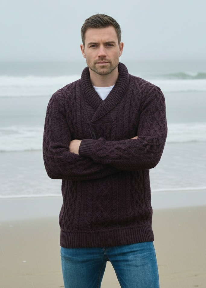 Carmen - Bunratty Shawl Collar Sweater Damson