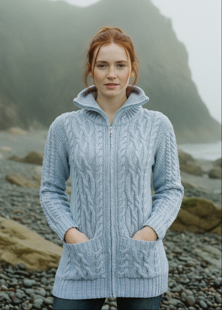 Caroline - Claddagh Reißverschluss-Cardigan für Damen Himmelblau