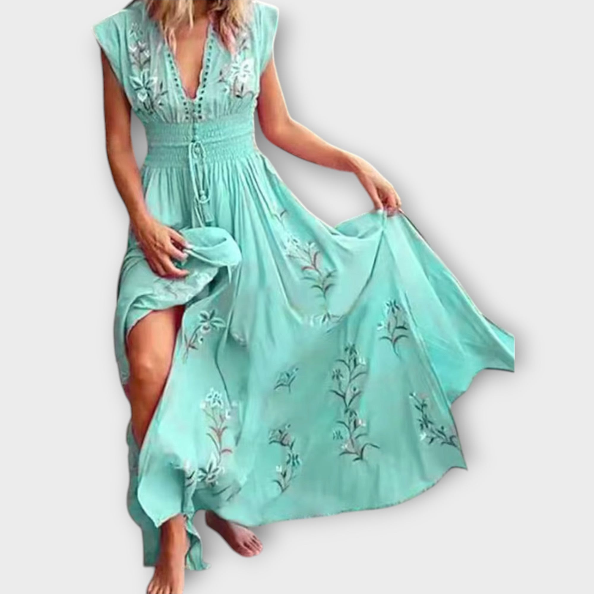Chantal – Boho-Kleid mit zauberhaften Stickereien Hellgrün