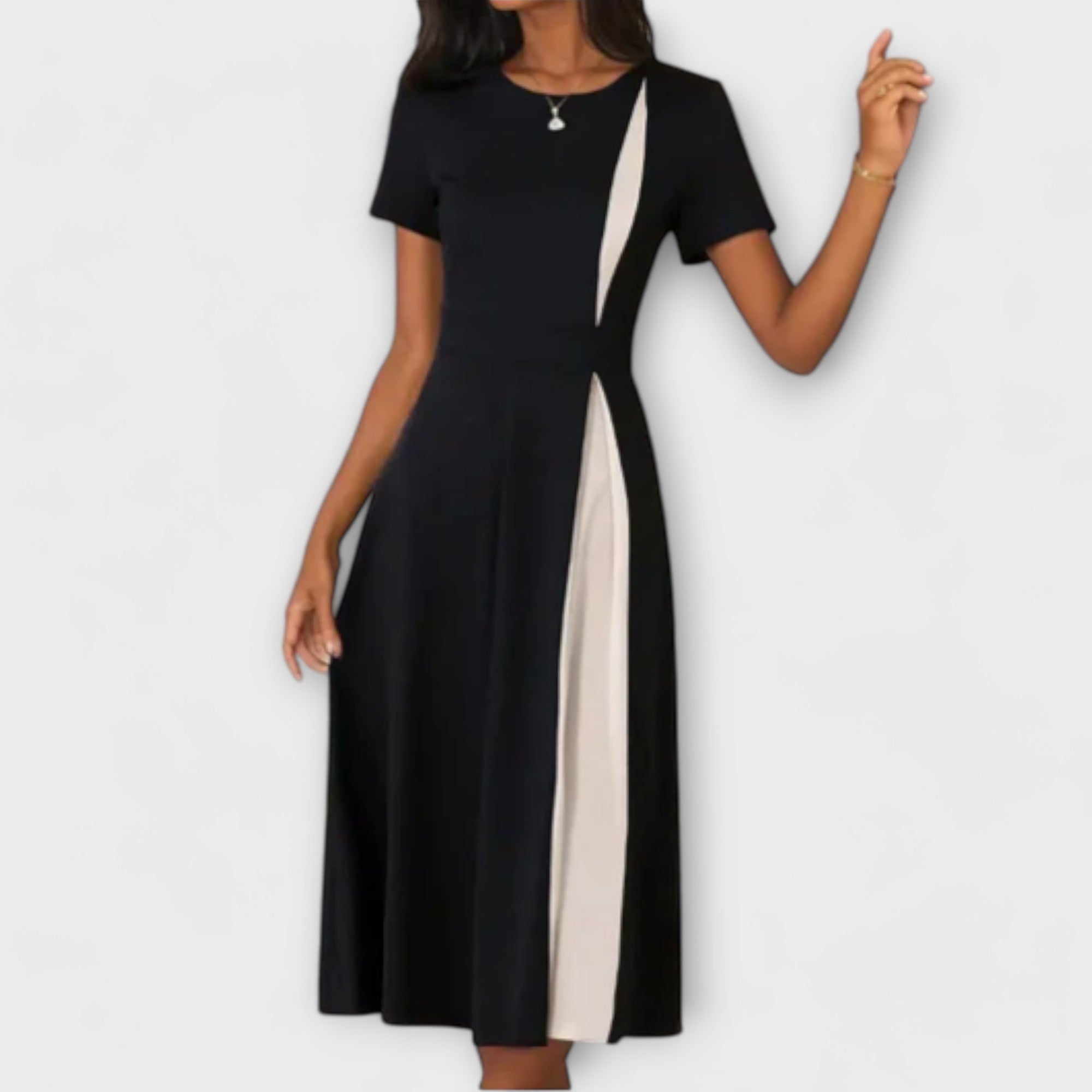 Charlene - Schwarz-weißes Midikleid Schwarz 3