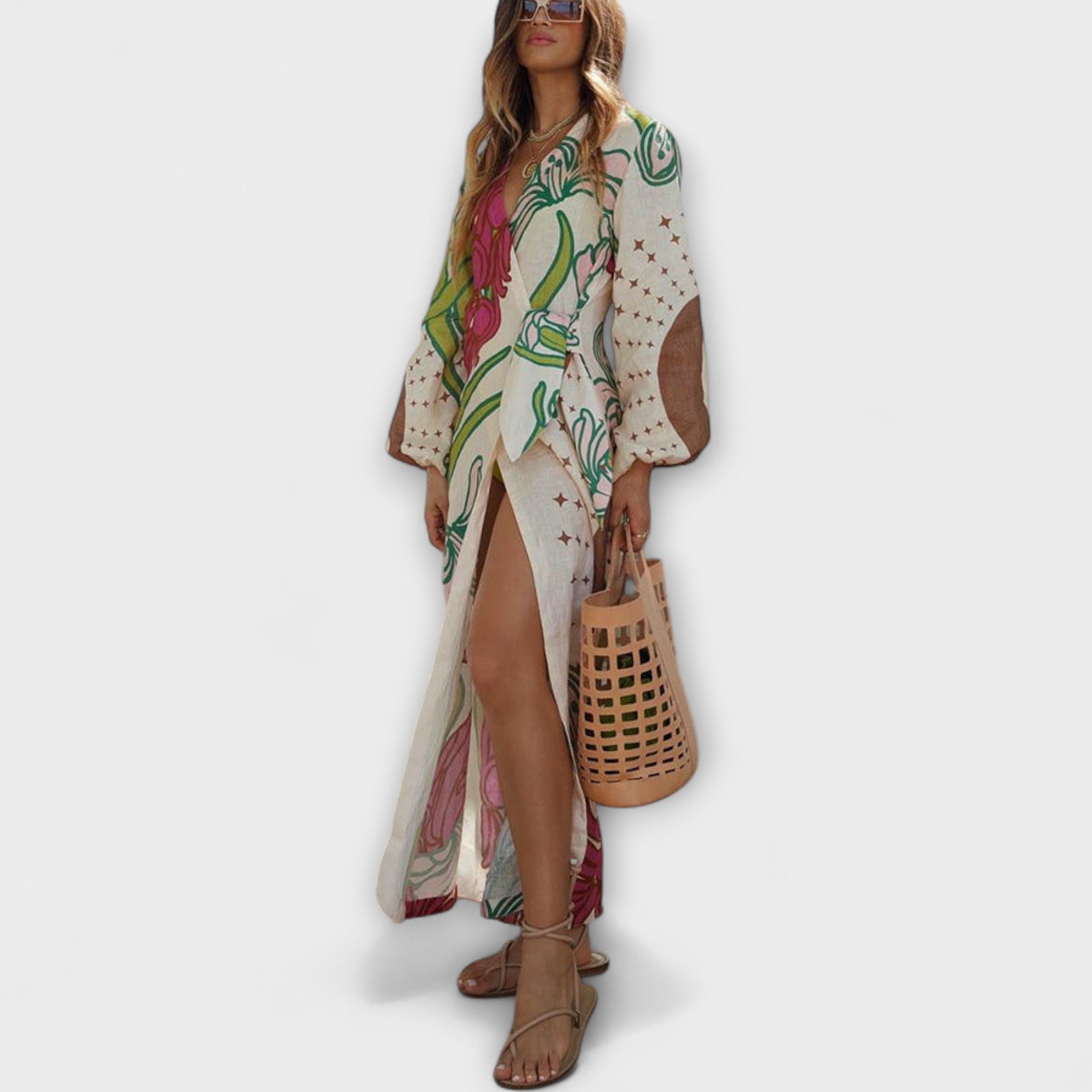 Corinna - Bindetunika Maxikleid Beige