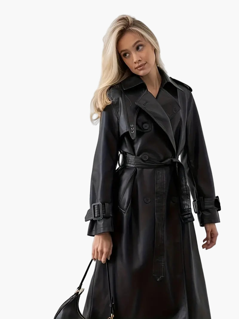 Cyrillus - Damen Trenchcoat Lang Modisch Taillengürtel Schwarz