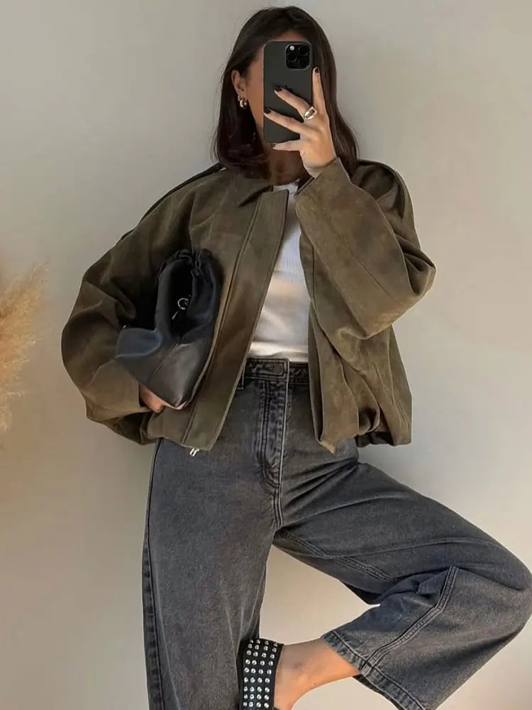 Nicolina - Damen Übergangsjacke im Vintage-Motorradstil
