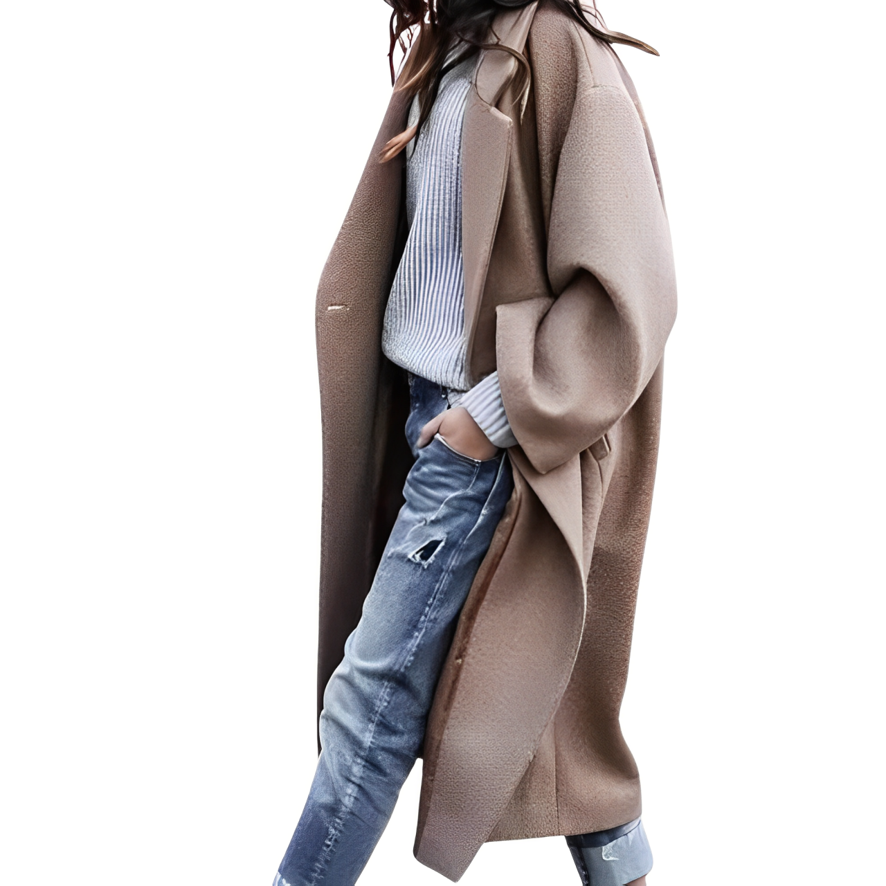Danica - Langer Einreihiger Wollmantel für Damen Khaki 1