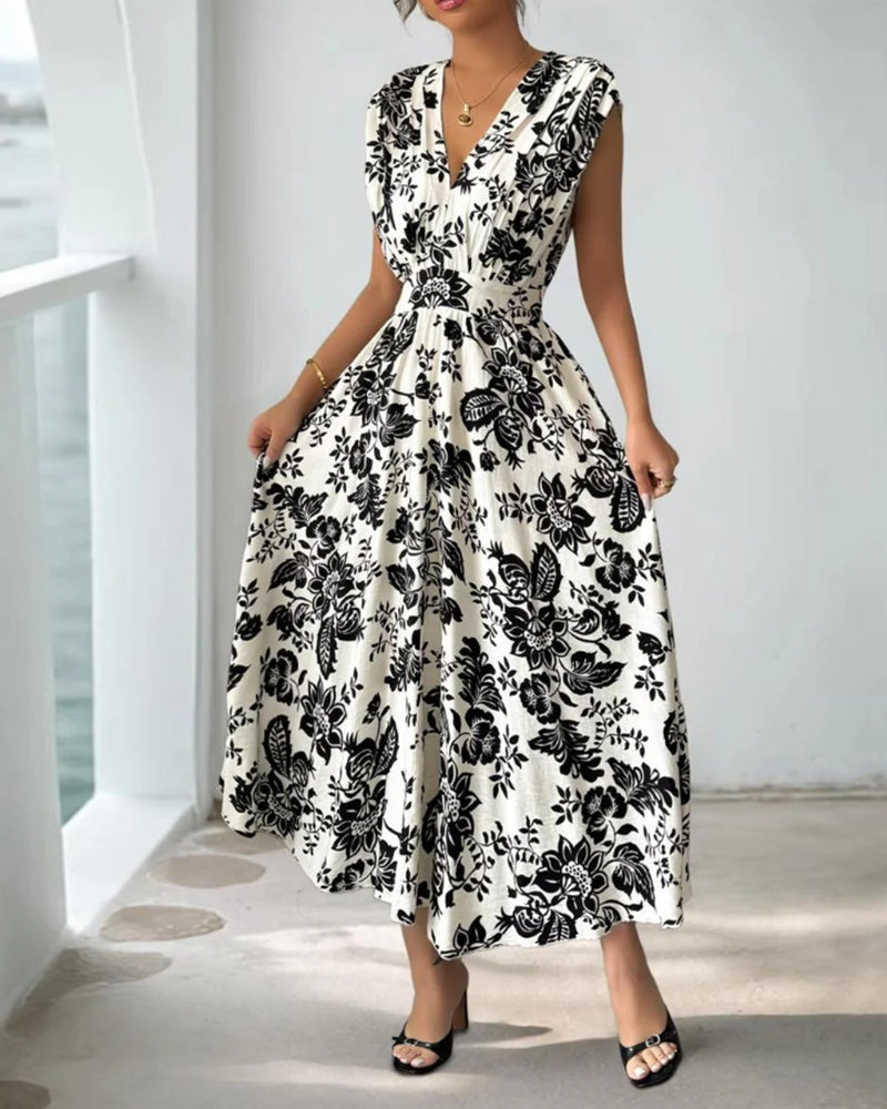Dora- Kleid V-Ausschnitt Blümchen Schwarz 2