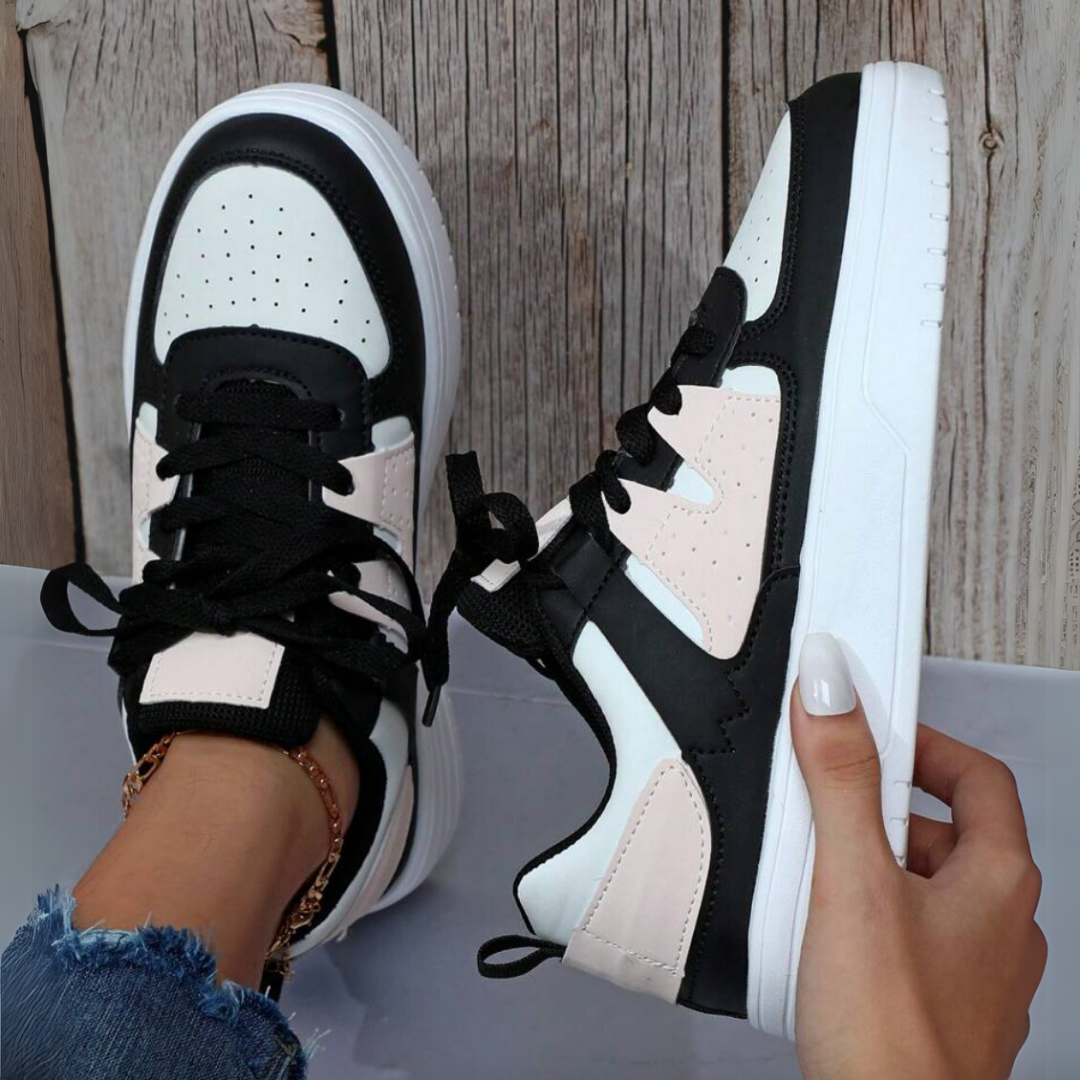 Eika – Damen Schnürsneaker mit dicker Sohle Schwarz-Rosa