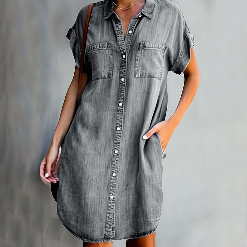 Elbertha – Lässiges Denim-Tunikakleid mit Taschen Grau
