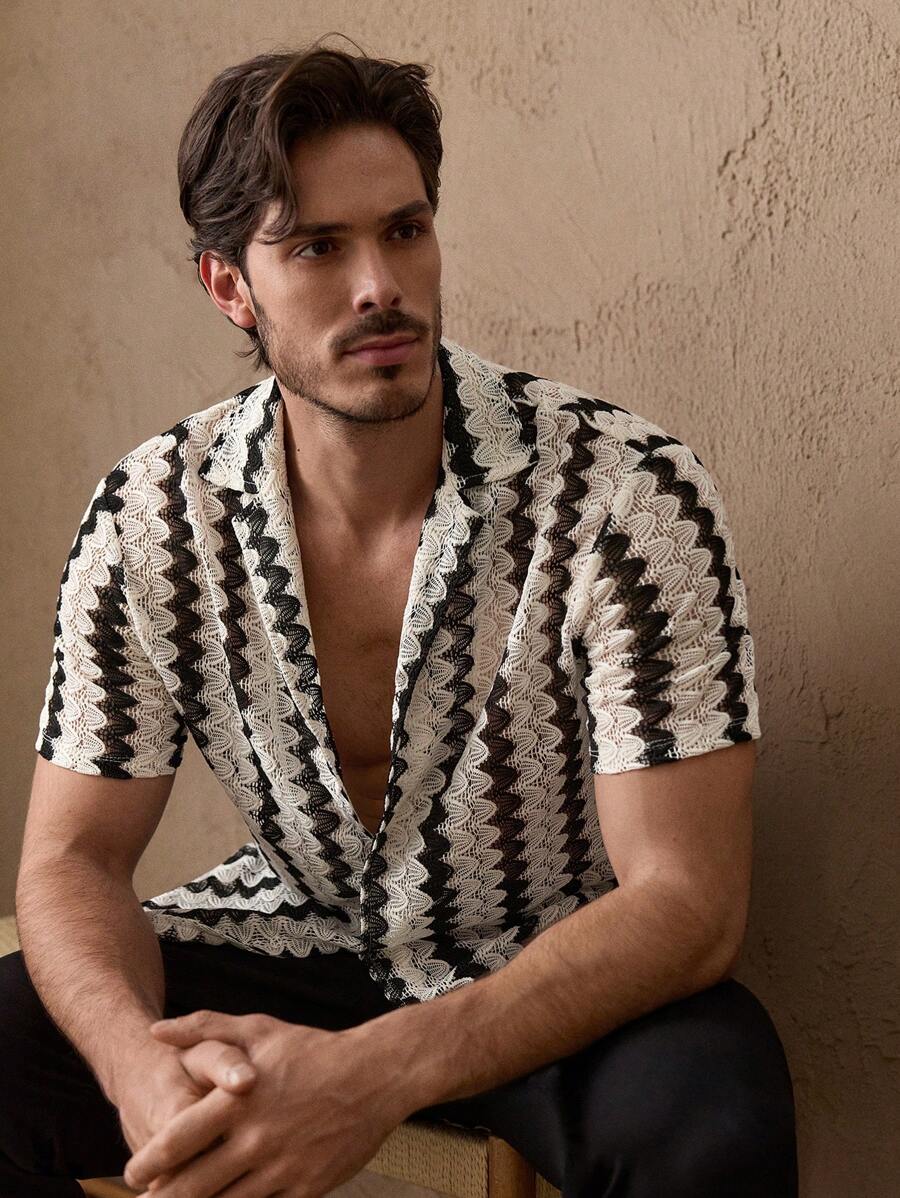 Elias – Jacquard Kurzarmhemd Herren Regular Fit Lässig 4