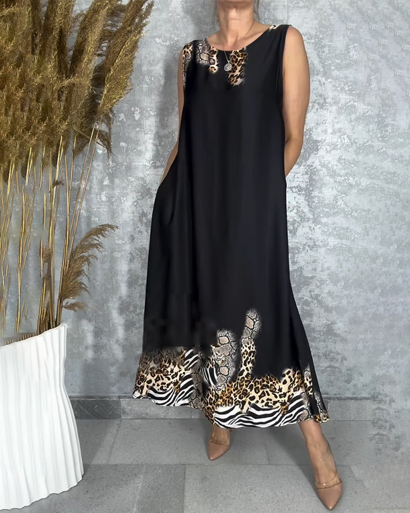 Elisabetta- Kleid Personalisiert Leopardenmuster Schwarz