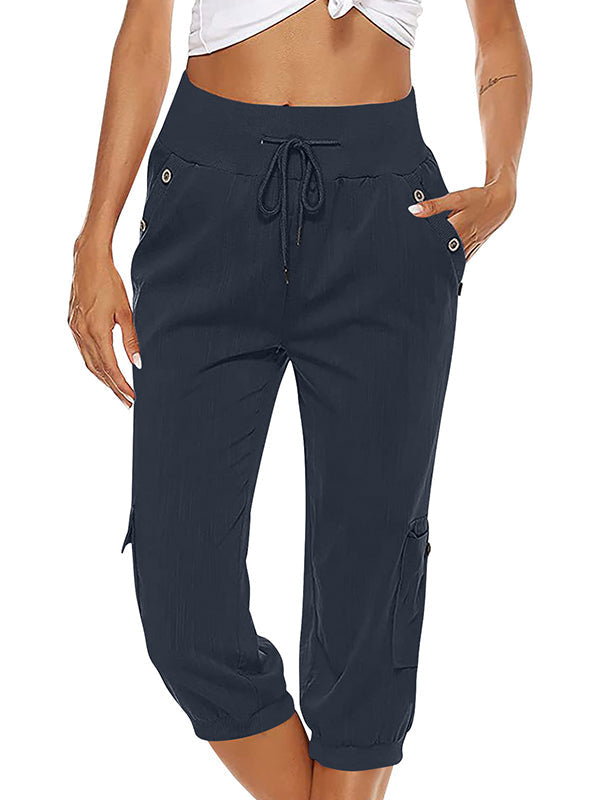 Emyra - Kordelzughosen mit Taschen für Damen Marineblau
