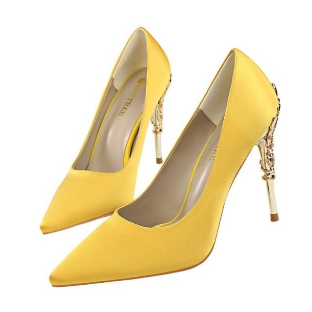 Ernestine - Elegante Damen Pumps für Hochzeit und besondere Anlässe mit Metallabsatz Gelb