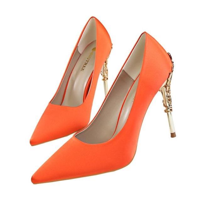 Ernestine - Elegante Damen Pumps für Hochzeit und besondere Anlässe mit Metallabsatz Orange