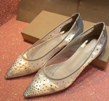 Ethelinde – Transparente Damenschuhe mit Strassapplikation Silber