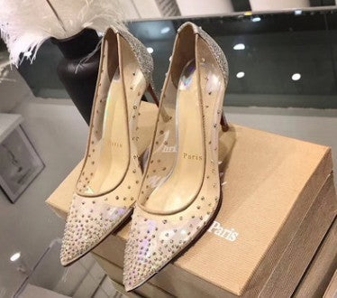 Ethelinde – Transparente Damenschuhe mit Strassapplikation Silber