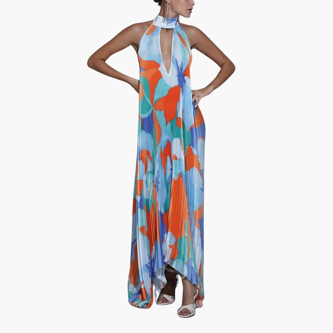 Felicitas – Sommerliches Plisseekleid mit Blumenmuster Türkis